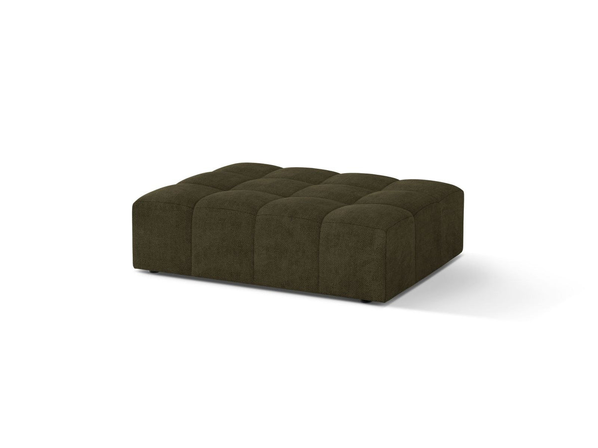 Pouf Chicago mit Massivholzrahmen, Sperrholz und Chenille-Stoffbezug in Light Beige, schwarze Kunststoffbeine, Sitzhöhe 42 cm.