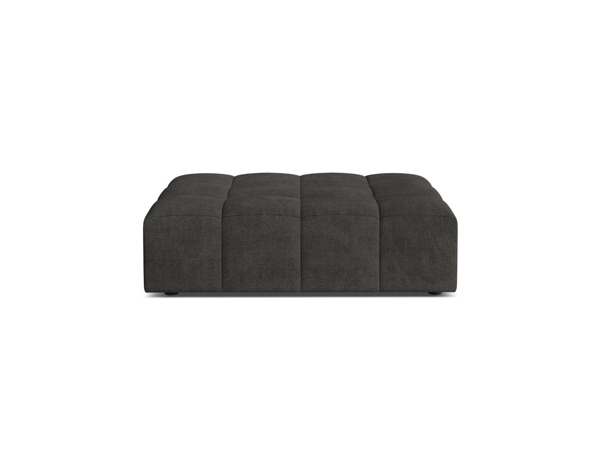 Pouf Chicago mit Massivholzrahmen, Sperrholz und Chenille-Stoffbezug in Light Beige, schwarze Kunststoffbeine, Sitzhöhe 42 cm.