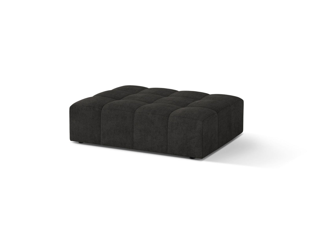 Pouf Chicago mit Massivholzrahmen, Sperrholz und Chenille-Stoffbezug in Light Beige, schwarze Kunststoffbeine, Sitzhöhe 42 cm.