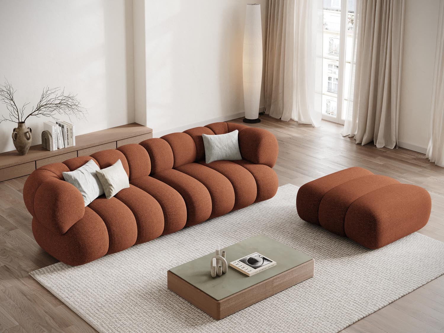 Eleganter Koge Pouf in Brick-Eden, 95 cm Durchmesser, ideal für stilvolle Wohnräume und gemütliche Sitzgelegenheiten.