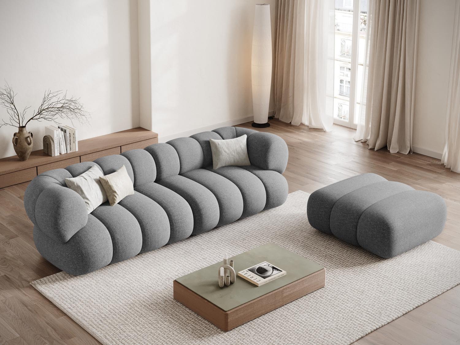 Eleganter Koge Pouf in Navy Blue-Eden, ideal für stilvolle Wohnräume. Perfekt als Sitzgelegenheit oder dekoratives Element.