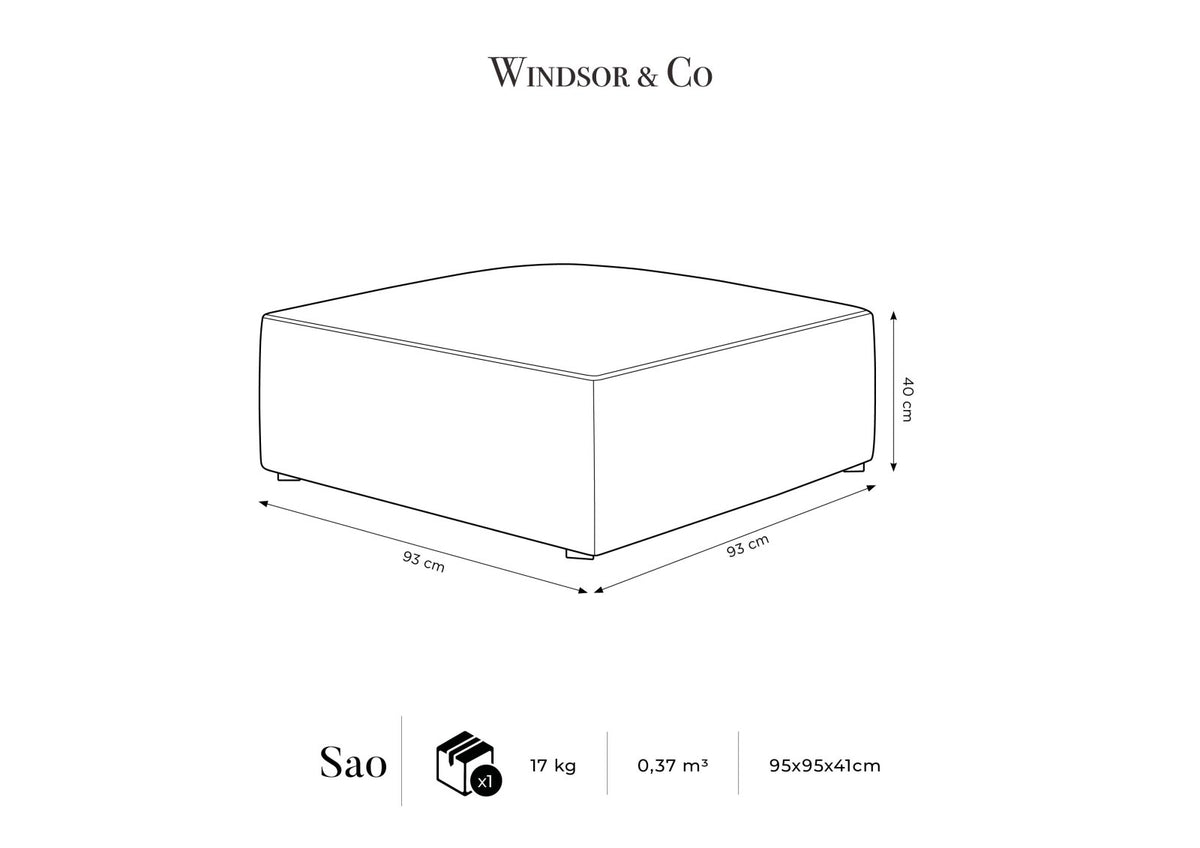Beiger Samt-Pouf mit gepolstertem Sitz, Velours-Stoff und schwarzen Kunststoffbeinen, Modell Siena von Cosmopolitan Design.