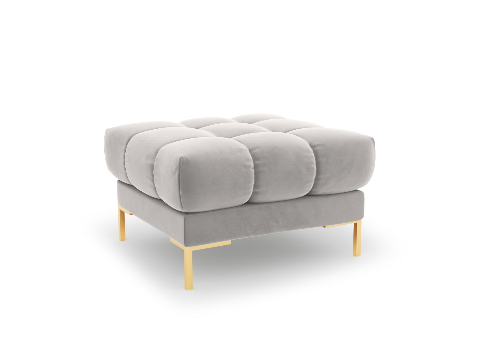 Eleganter 1-Sitzer Pouf Bali in zeitgemäßem Silver-Bluvel, ideal für entspannte Momente und geschmackvolle Wohnraumgestaltung.