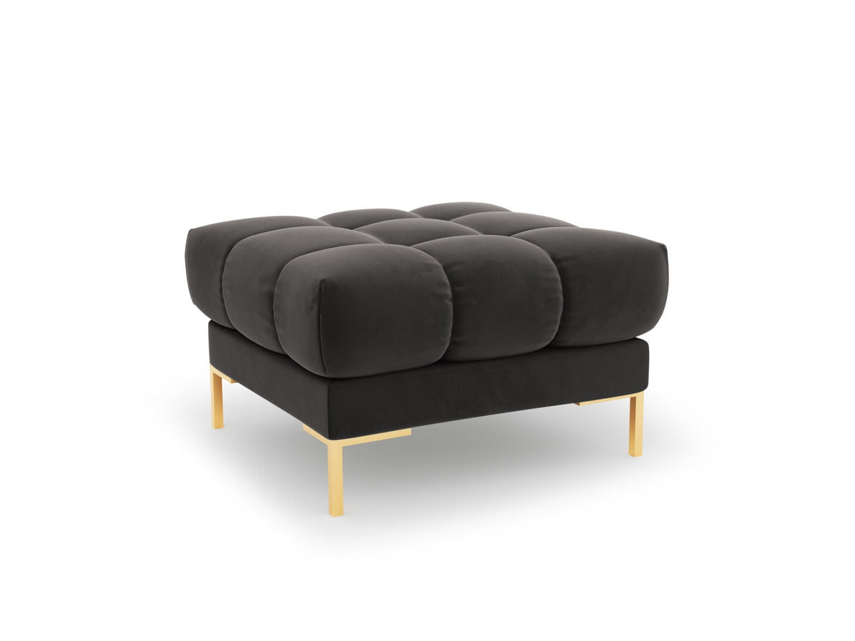 Quadratischer Pouf Bali mit gepolsterter Sitzfläche aus Stoff auf schlanken Metallbeinen