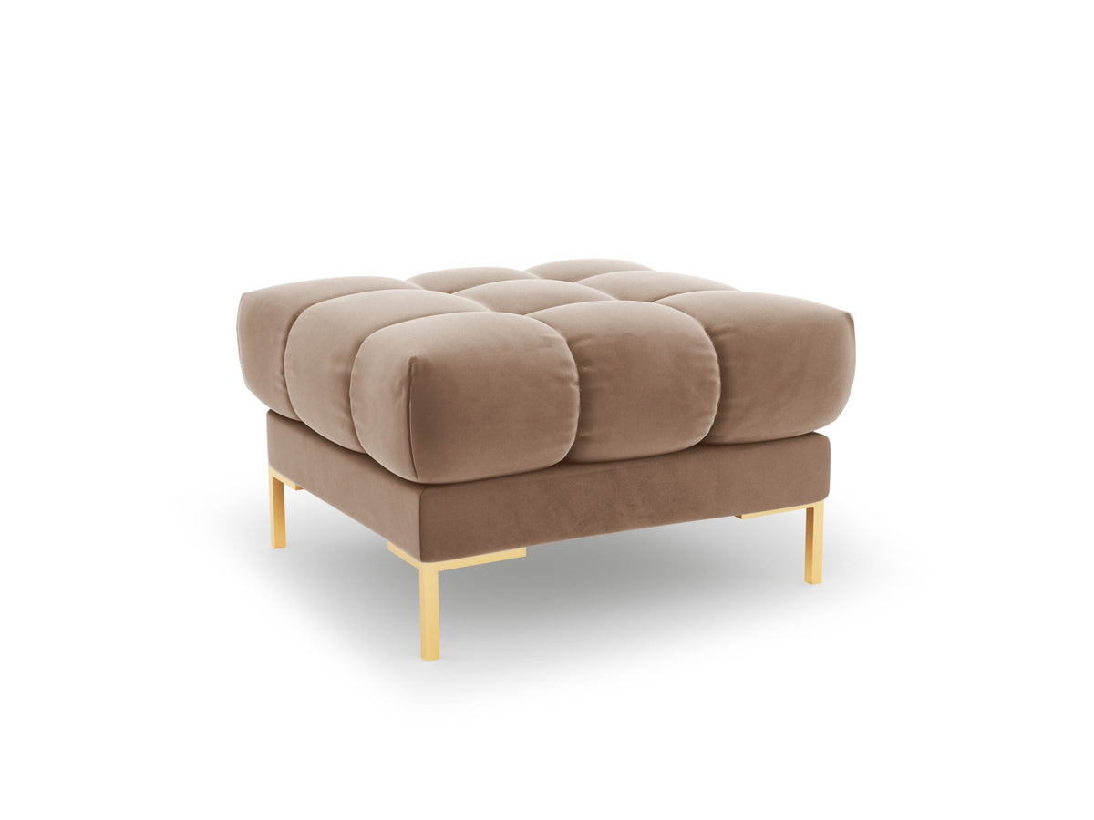 Quadratischer Pouf Bali mit gepolsterter Sitzfläche aus Stoff auf schlanken Metallbeinen