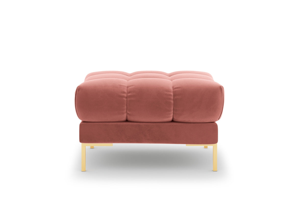 Quadratischer Pouf Bali mit gepolsterter Sitzfläche aus Stoff auf schlanken Metallbeinen