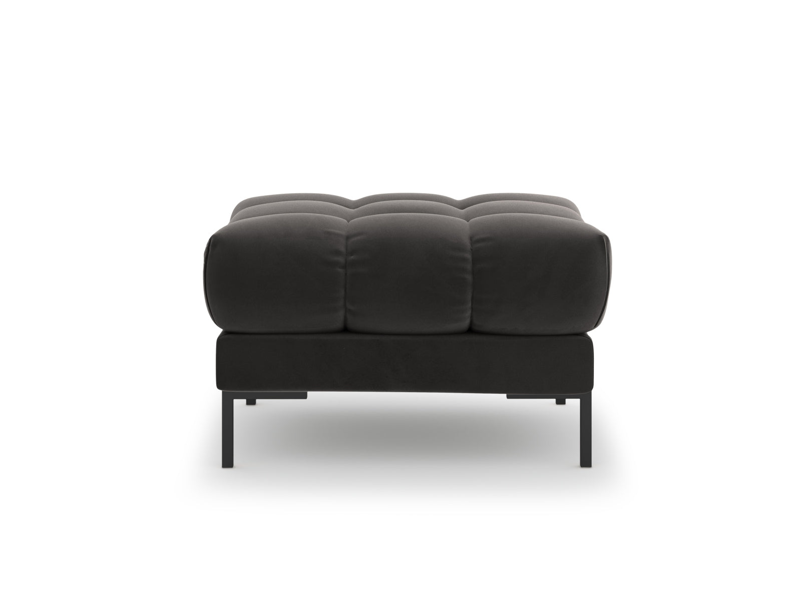 Eleganter 1-Sitzer Pouf Bali in dunklem Grau aus hochwertigem Bluvel, ideal für stilvolle Wohnräume und gemütliche Sitzgelegenheiten.