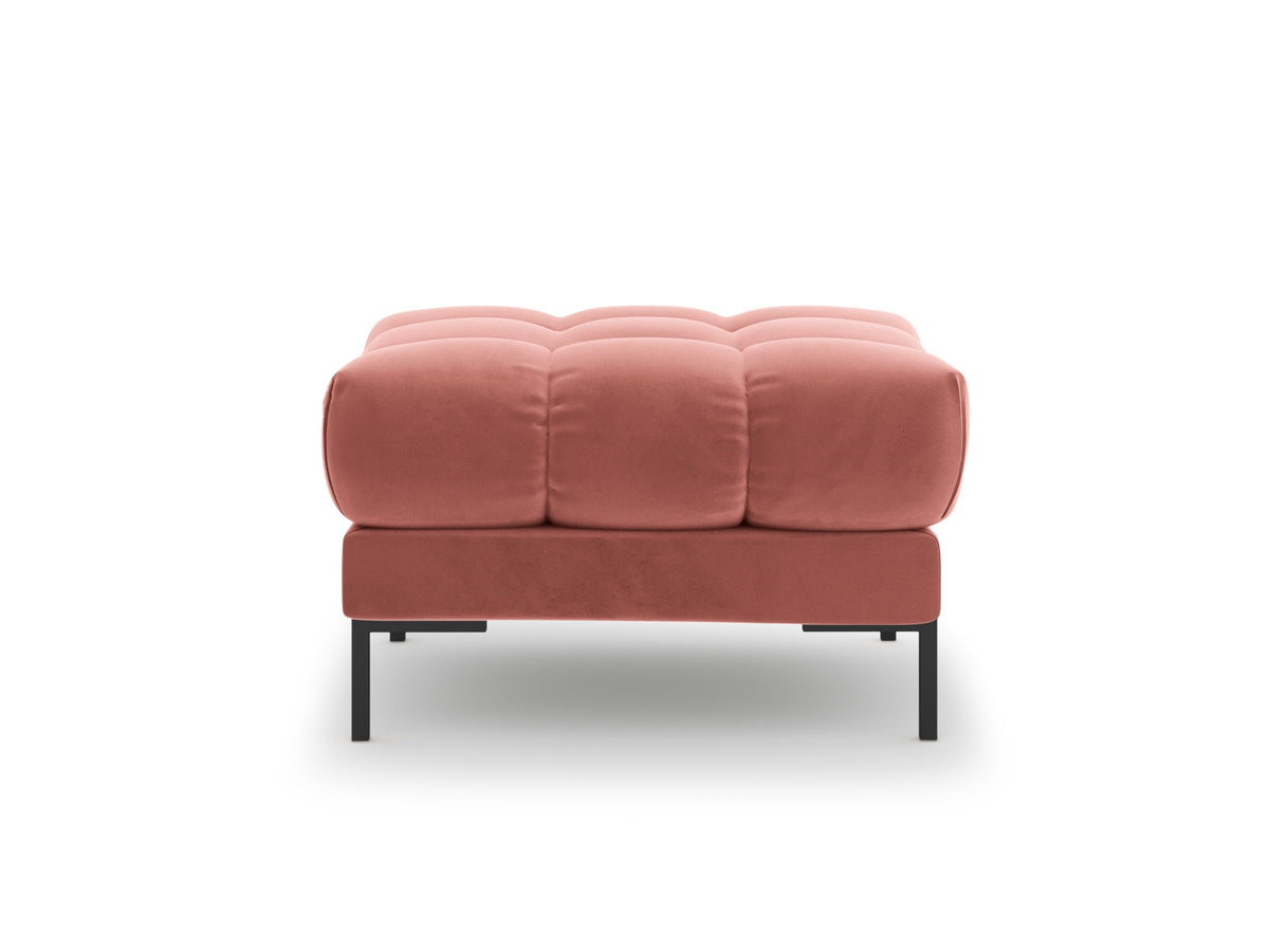 Quadratischer Pouf Bali mit gepolsterter Sitzfläche aus Stoff auf schlanken Metallbeinen