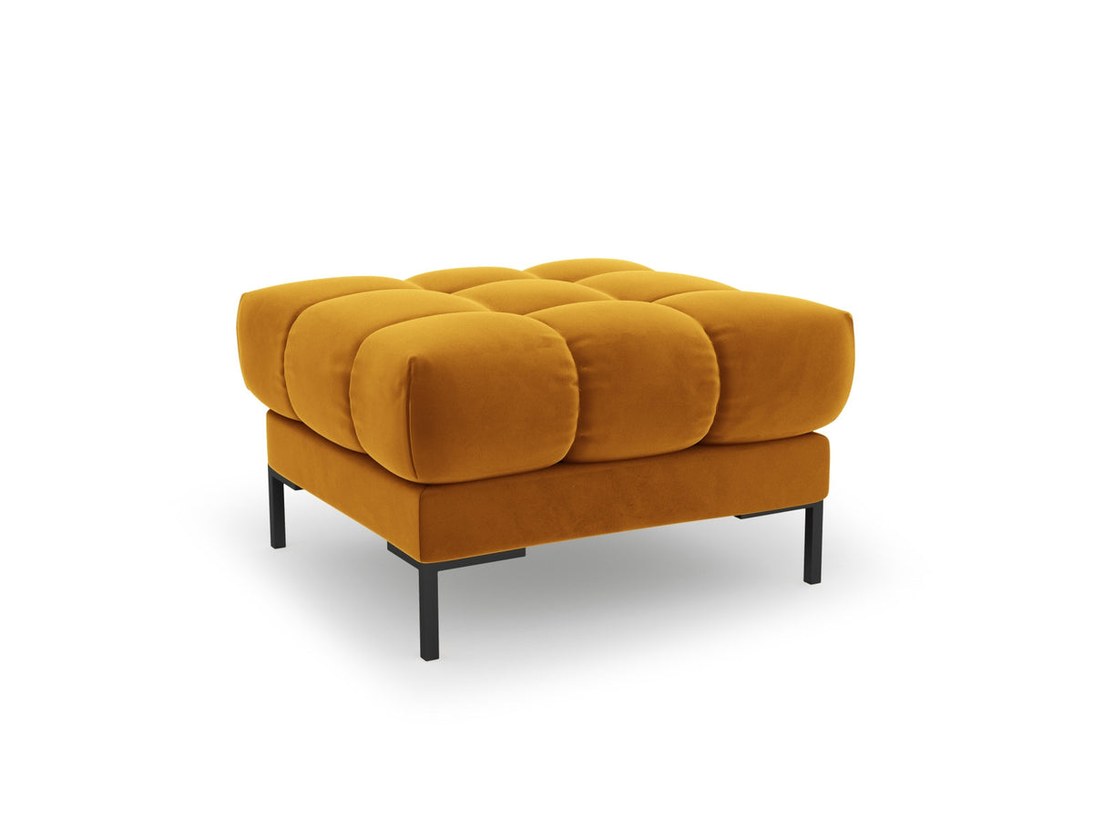 Quadratischer Pouf Bali mit gepolsterter Sitzfläche aus Stoff auf schlanken Metallbeinen