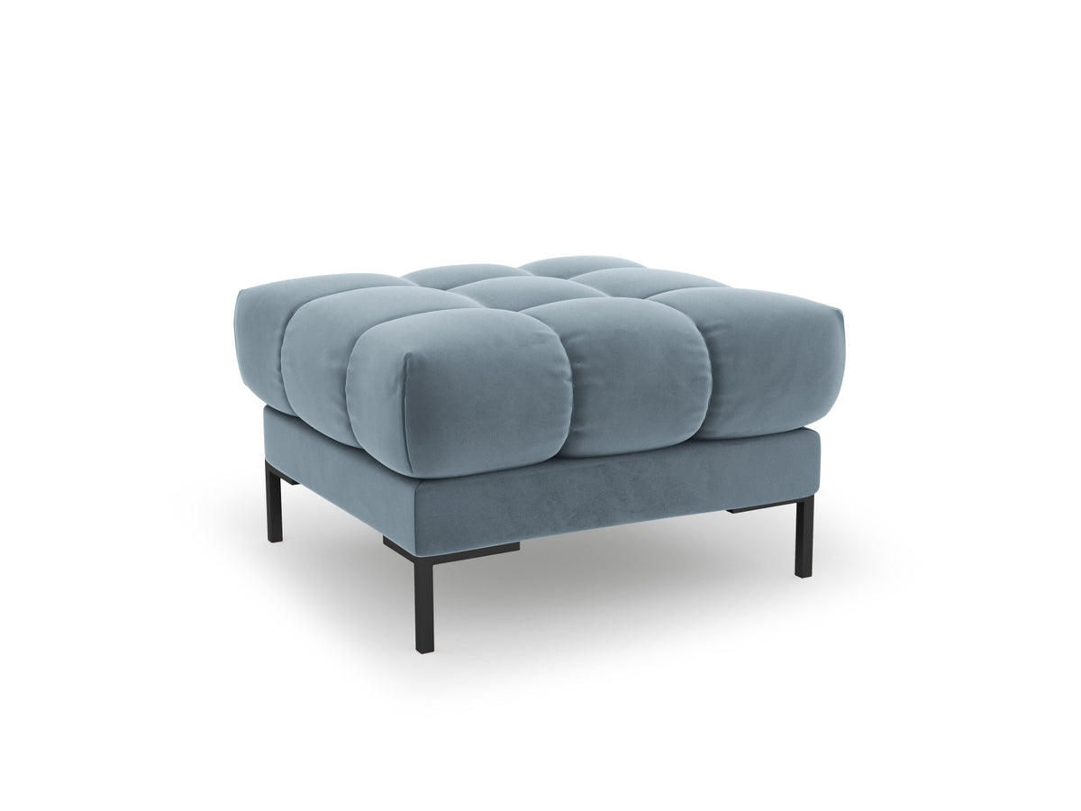 Quadratischer Pouf Bali mit gepolsterter Sitzfläche aus Stoff auf schlanken Metallbeinen