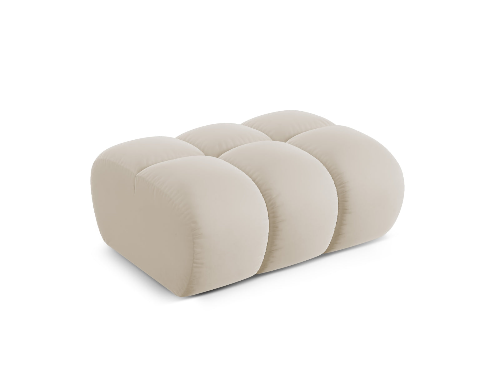 Eleganter 1-Sitzer Pouf Treno in stilvollem Dark Beige-Bluvel, ideal für moderne Wohnräume und gemütliche Akzente.
