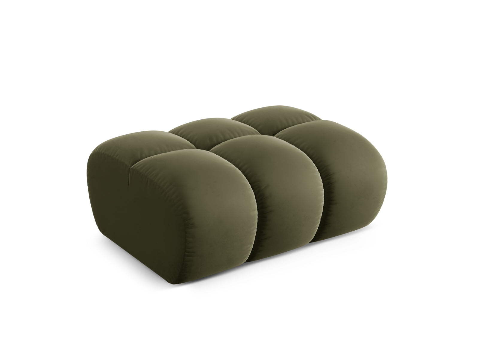Eleganter 1-Sitzer Pouf Treno in stilvollem Green-Bluvel, ideal für moderne Wohnräume. Hochwertiges Design von Cosmopolitan Design.