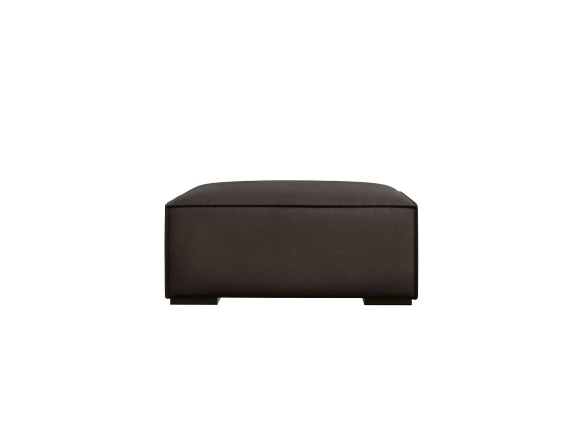 Runder Pouf Turin von Cosmopolitan Design in Grey Brown-Granada Echtleder mit sichtbarer Narbung, Buchenholzbeinen und robuster Polsterung.