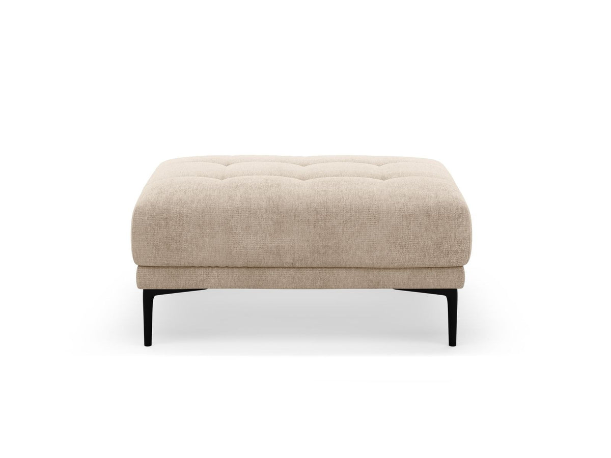 Pouf Lazio 1-Sitzer in Beige-Sorella mit Tweed-Strukturstoff, Massivholzrahmen und schwarzen Metallbeinen, Höhe 46cm, Breite 100cm.