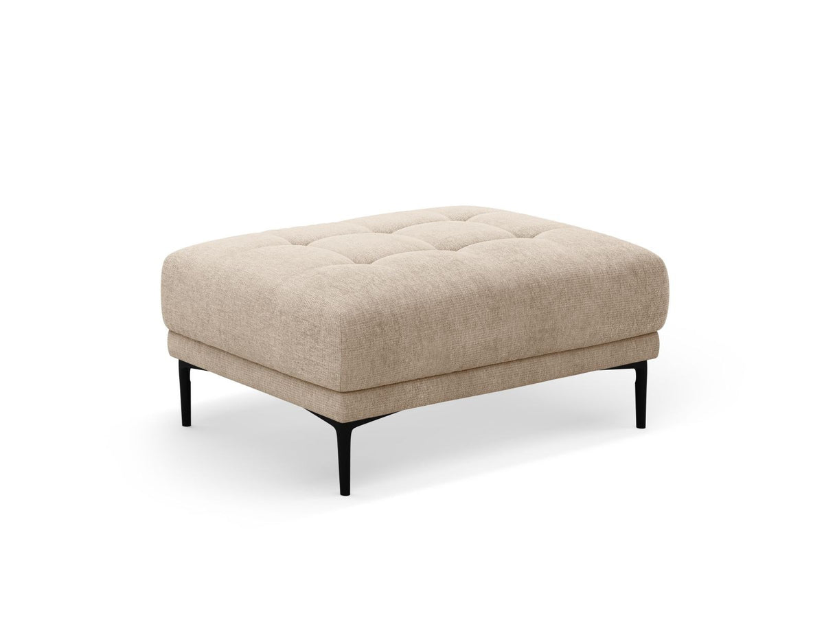 Pouf Lazio 1-Sitzer in Beige-Sorella mit Tweed-Strukturstoff, Massivholzrahmen und schwarzen Metallbeinen, Höhe 46cm, Breite 100cm.