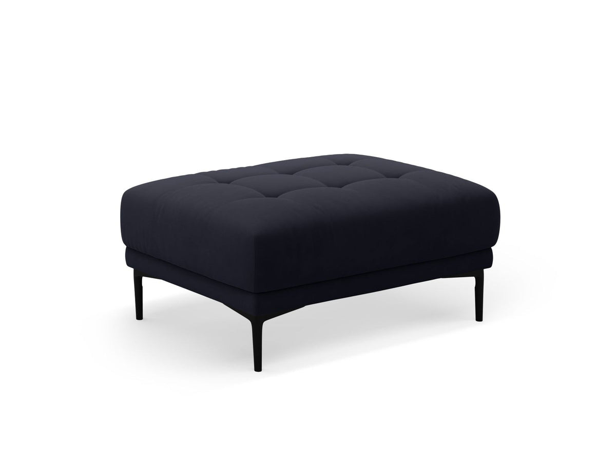 Beige-farbener Samt-Pouf Lazio mit rundlicher Sitzfläche, schwarzen Metallbeinen aus Stahl und Velours-Bezug Salvador.
