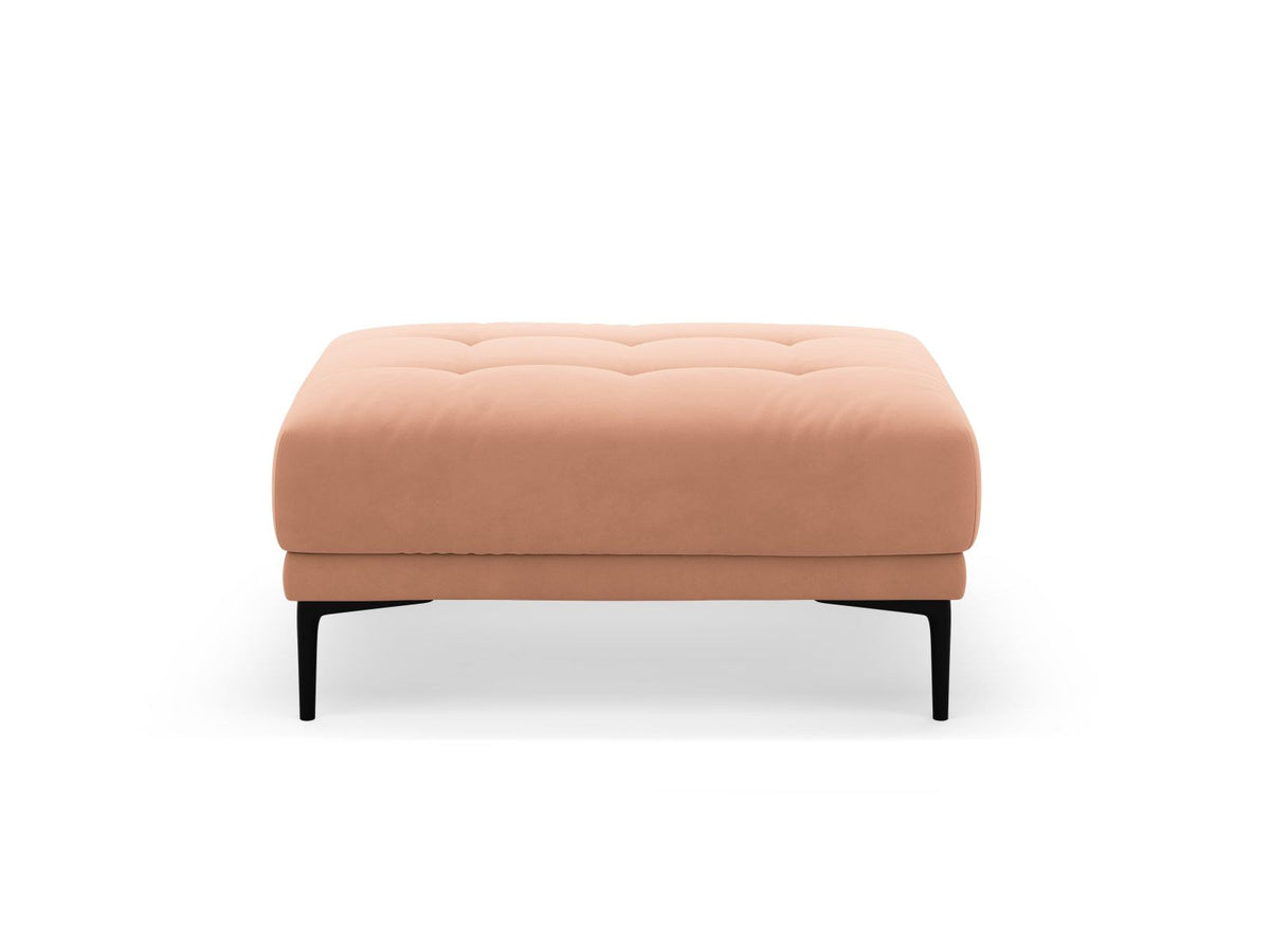 Beige-farbener Samt-Pouf Lazio mit rundlicher Sitzfläche, schwarzen Metallbeinen aus Stahl und Velours-Bezug Salvador.