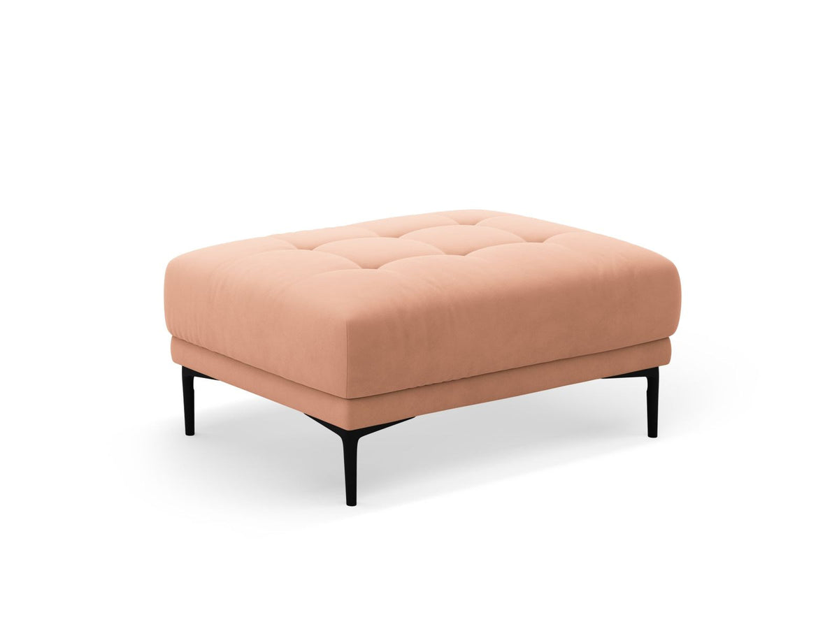 Beige-farbener Samt-Pouf Lazio mit rundlicher Sitzfläche, schwarzen Metallbeinen aus Stahl und Velours-Bezug Salvador.