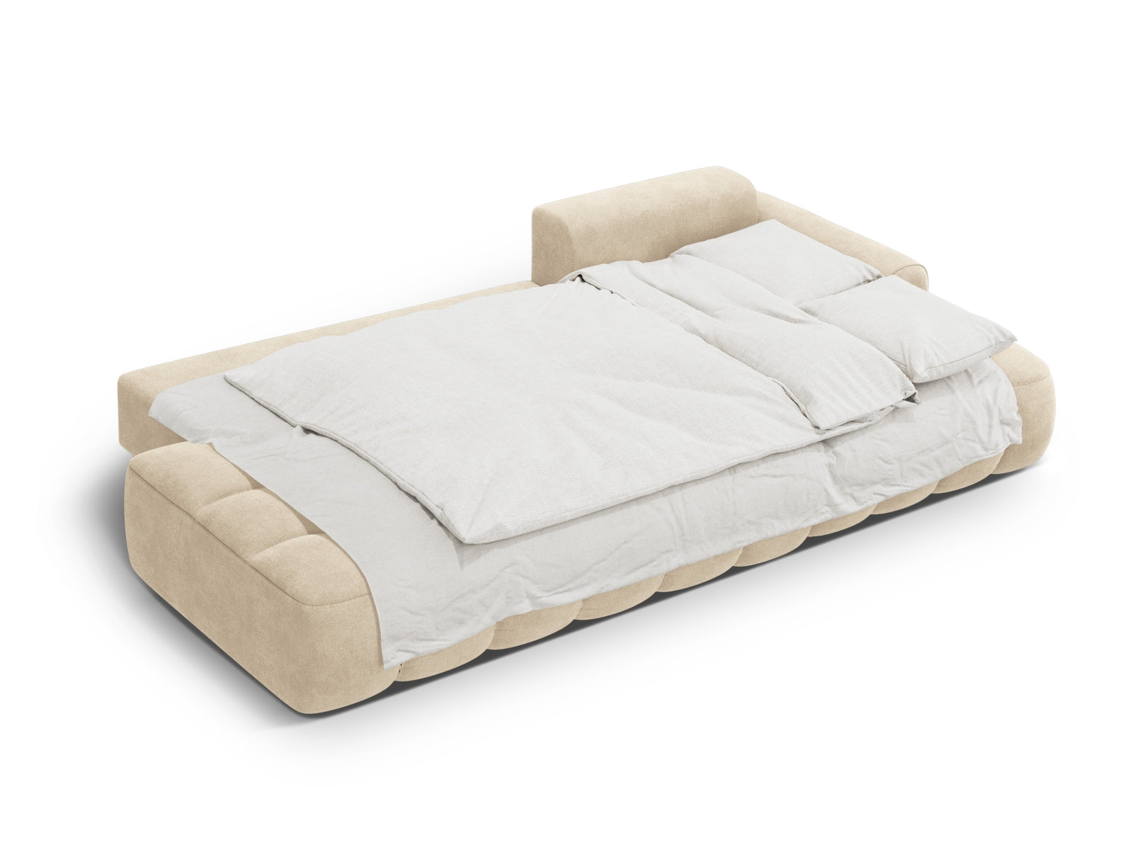 Erleben Sie das Linz Velour Ecksofa rechts – ein stilvolles 3-Sitzer Sofa mit praktischer Schlaffunktion und Stauraum für Ihr Zuhause.
