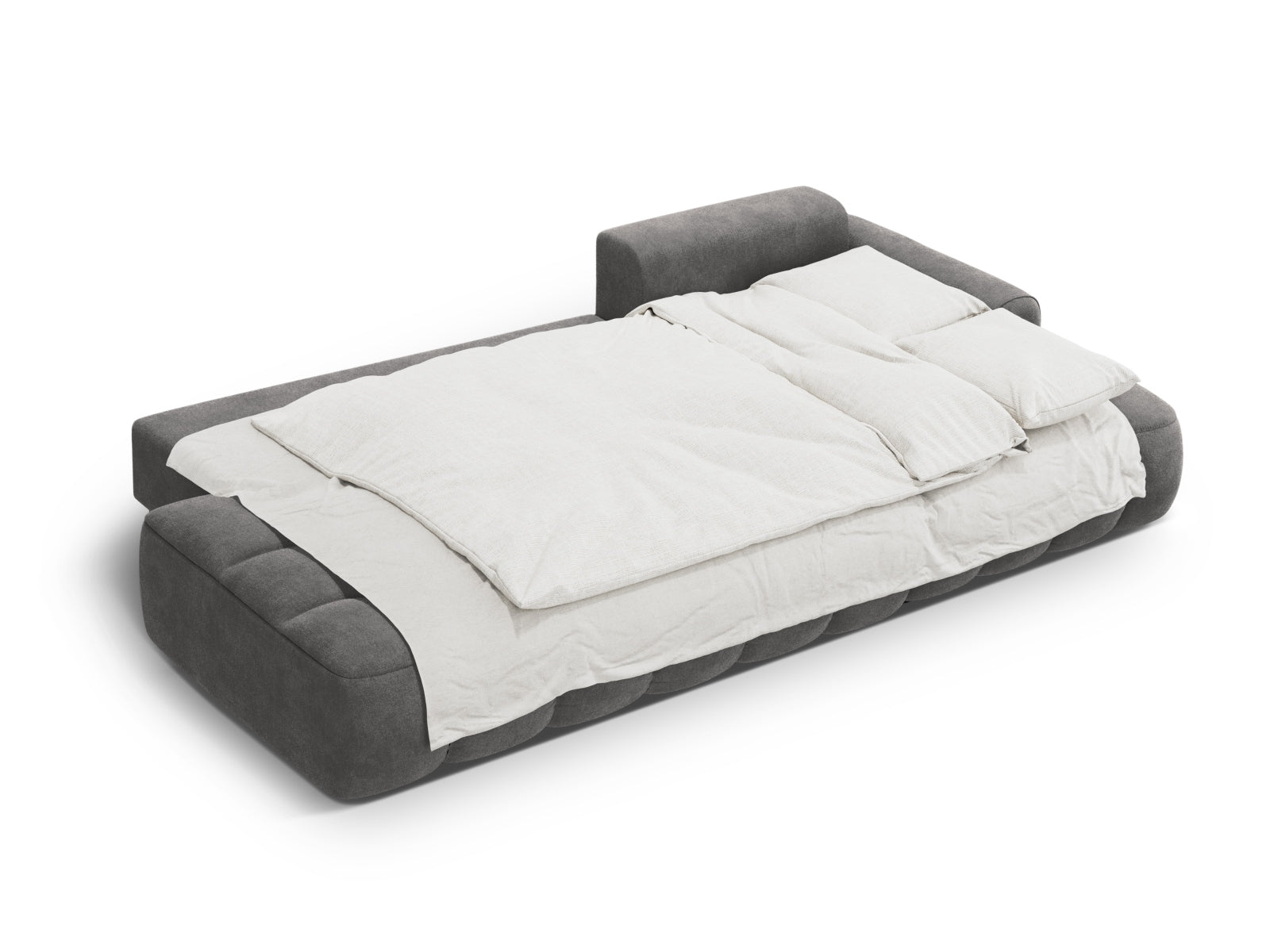 Erleben Sie das Linz Velour Ecksofa rechts – ein stilvolles 3-Sitzer Sofa mit praktischer Schlaffunktion und Stauraum für Ihr Zuhause.
