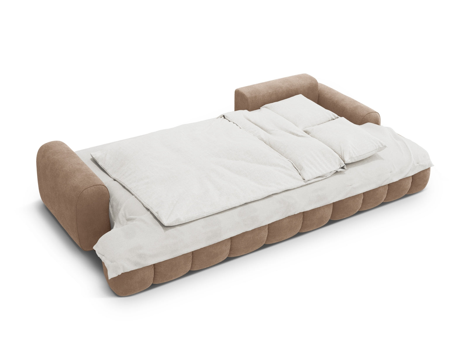 Stylisches Linz Ecksofa rechts in sanftem Beige, perfekt für kompakte Wohnräume, mit praktischer Schlaffunktion und integriertem Stauraum.