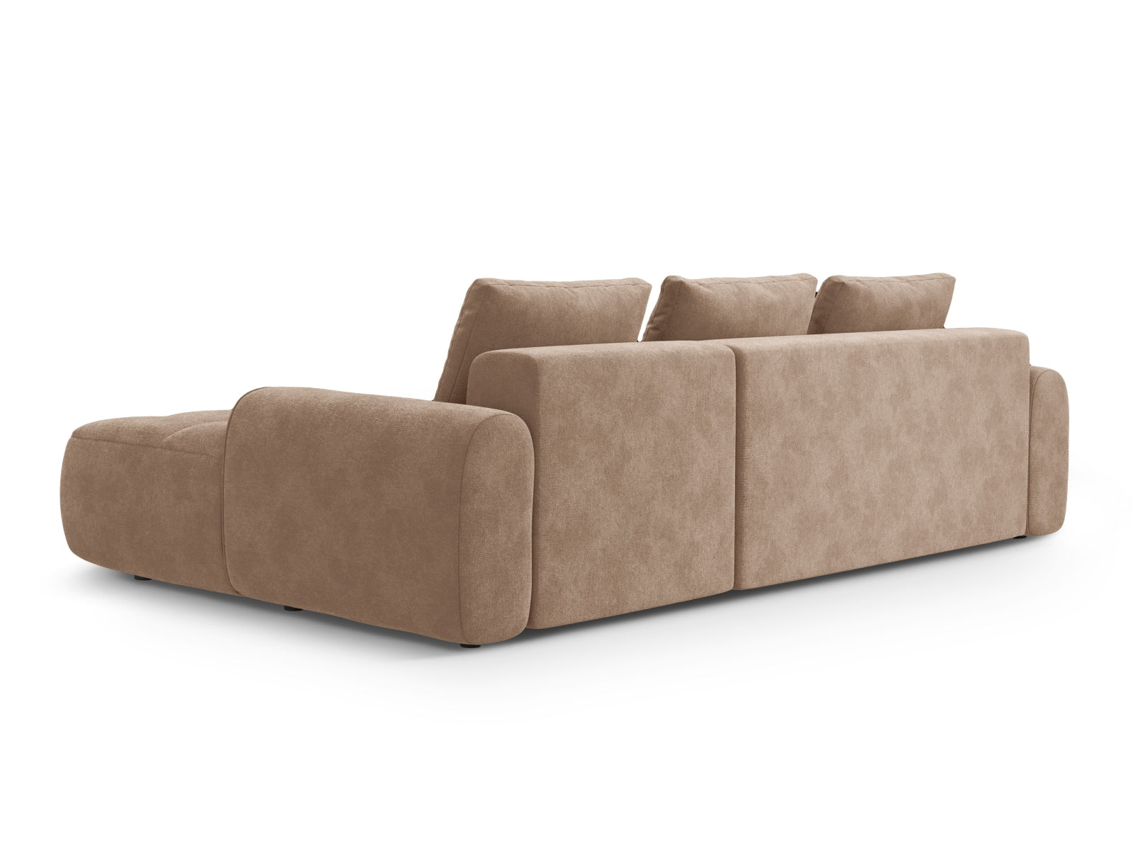 Modernes Linz Ecksofa rechts in elegantem Beige, ideal für kleine Räume, bietet eine bequeme Schlaffunktion und zusätzlichen Stauraum.