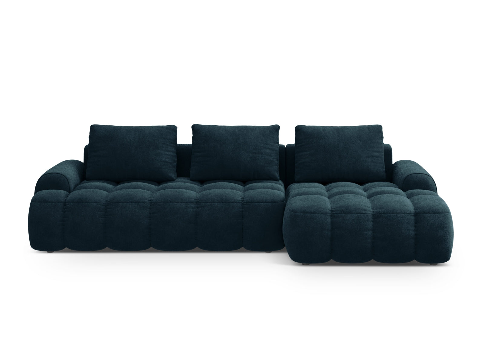 Linz Velour Ecksofa rechts mit Schlaffunktion und Stauraumbox 3 Sitzer 142cm in Deep Petrol-Vogue präsentiert im Onlineshop von KAQTU Design AG. Bettsofa rechts ist von Cosmopolitan Design