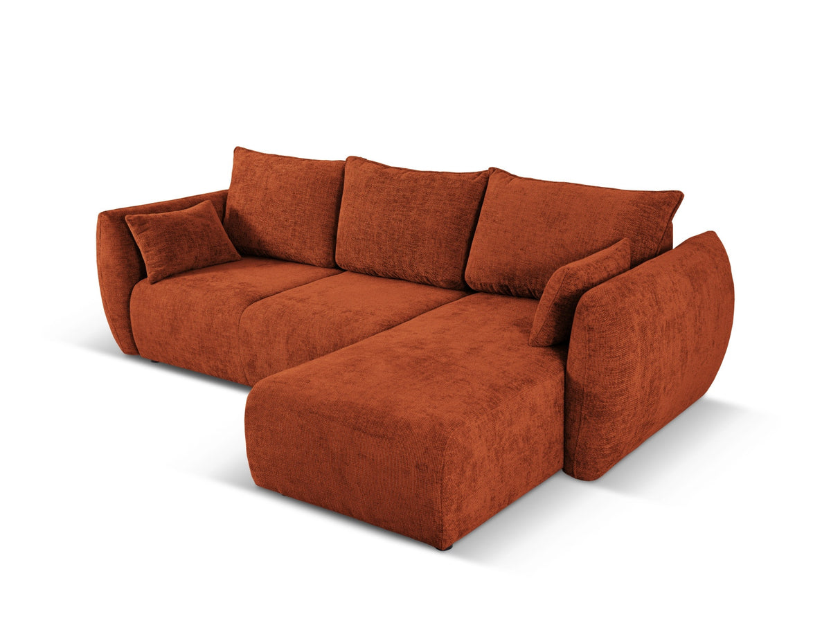 Ecksofa Matera als Bettsofa rechts mit Stoffbezug, Récamière und schwarzen Kunststoffbeinen