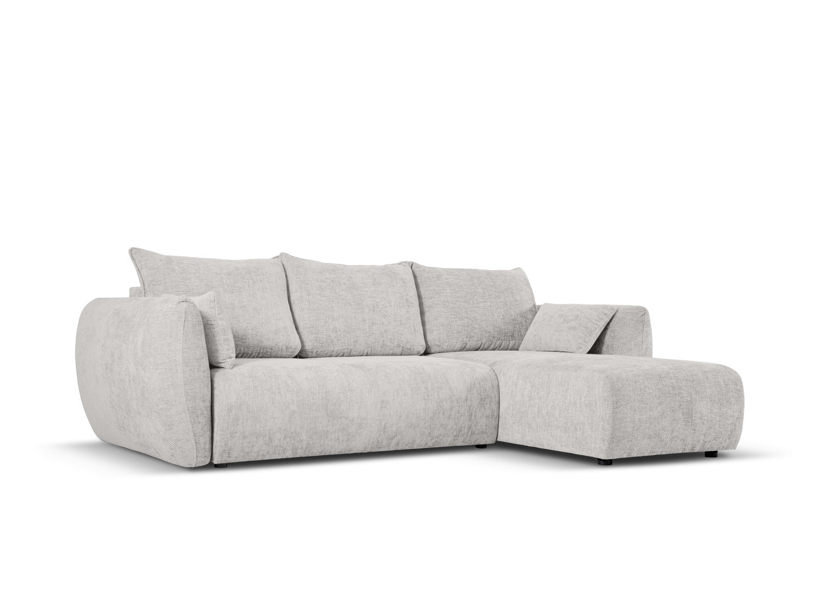 Elegantes 4-Sitzer Ecksofa Matera in Hellgrau mit praktischer Schlaffunktion und Stauraum, ideal für modernes Wohnen.