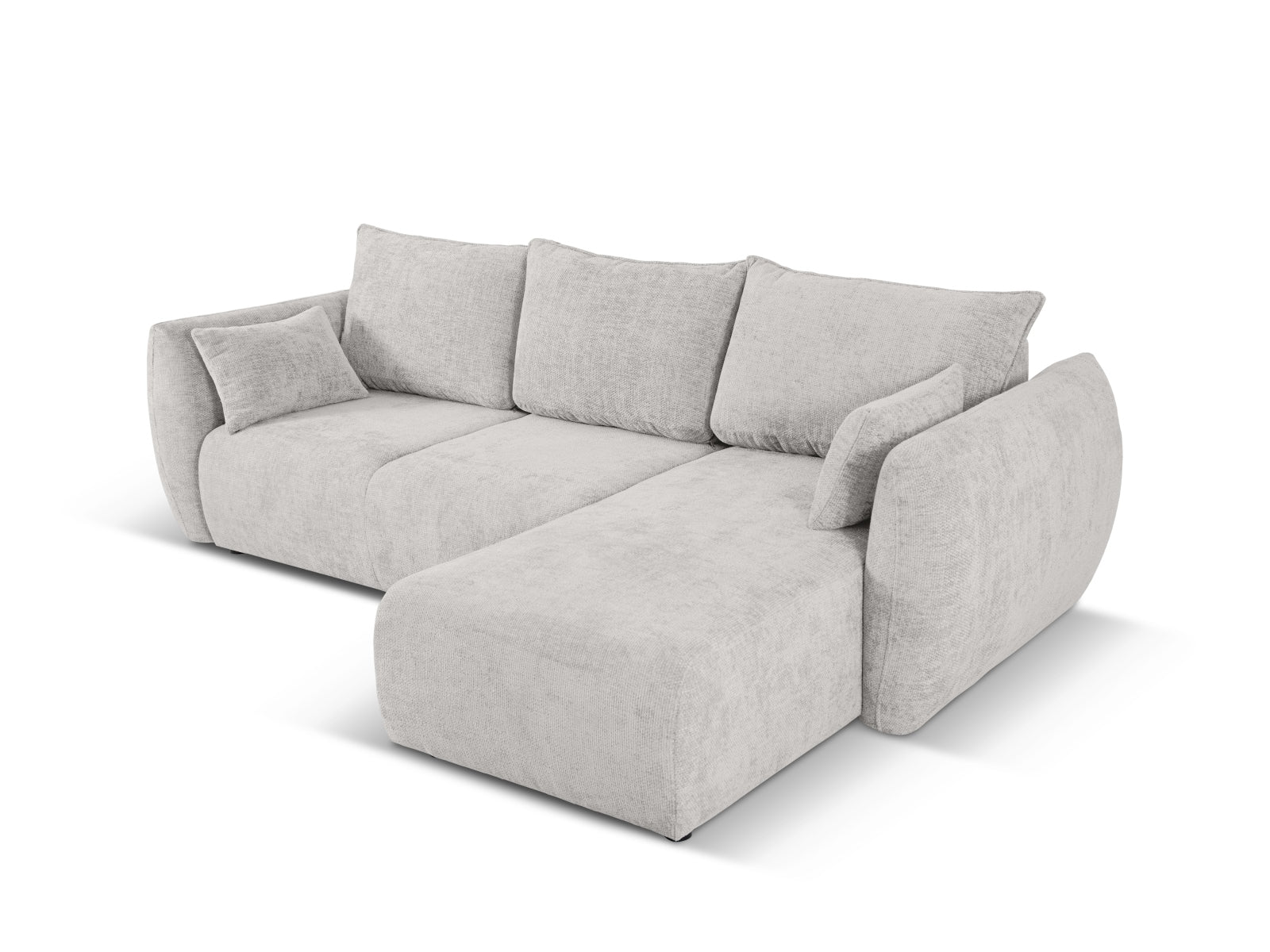 Stylisches Ecksofa Matera in Hellgrau, bietet Platz für 4 Personen, mit cleverer Schlaffunktion und integriertem Stauraum für optimale Raumnutzung.