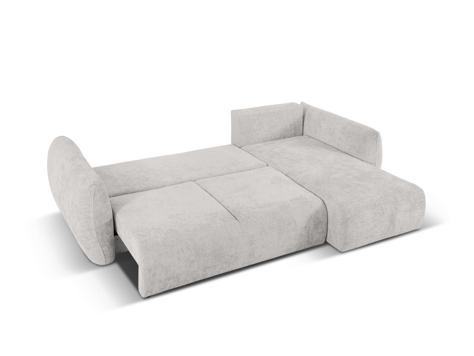 Stylisches 4-Sitzer Ecksofa Matera in hellem Grau, bietet eine komfortable Schlaffunktion und cleveren Stauraum für Ihr Zuhause.