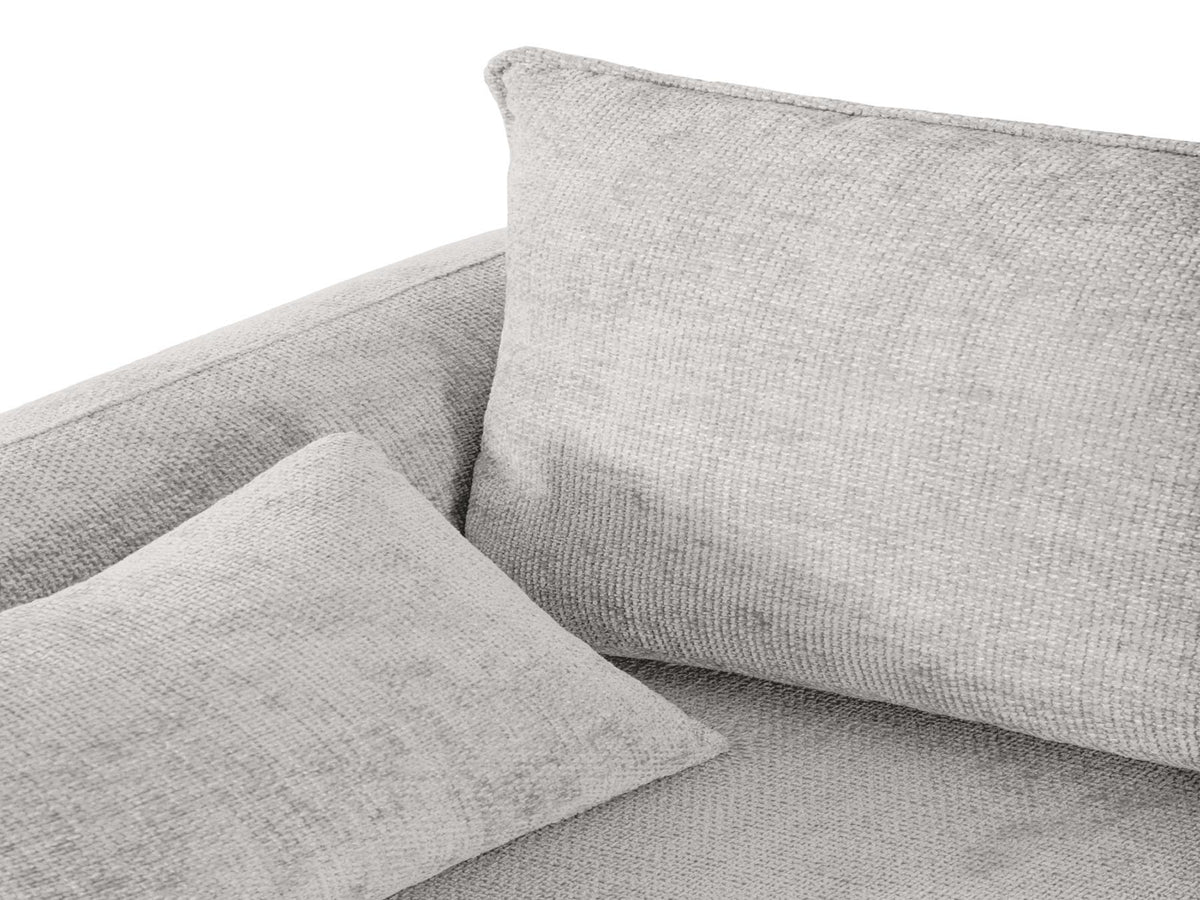 Ecksofa Matera als Bettsofa rechts mit Stoffbezug, Récamière und schwarzen Kunststoffbeinen