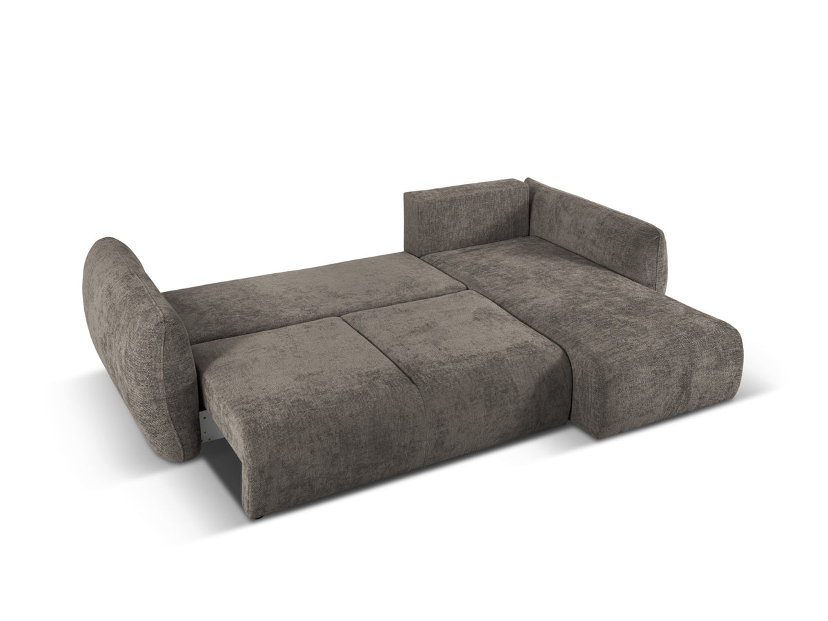 Ecksofa Matera als Bettsofa rechts mit Stoffbezug, Récamière und schwarzen Kunststoffbeinen