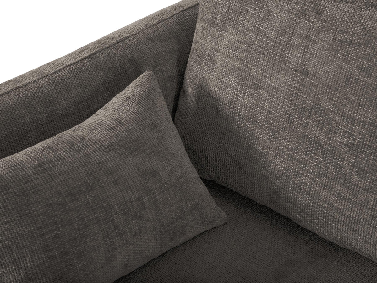 Ecksofa Matera als Bettsofa rechts mit Stoffbezug, Récamière und schwarzen Kunststoffbeinen