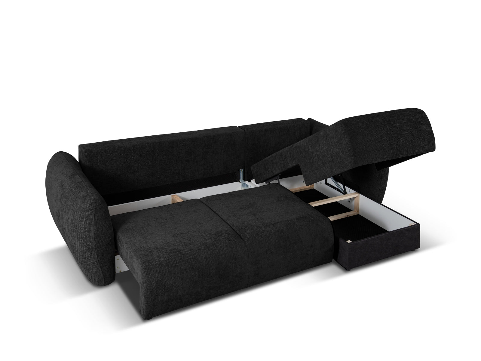 Elegantes 4-Sitzer Ecksofa Matera in modernem Design, ideal für flexible Wohnlösungen mit zusätzlichem Stauraum und Schlafoption.