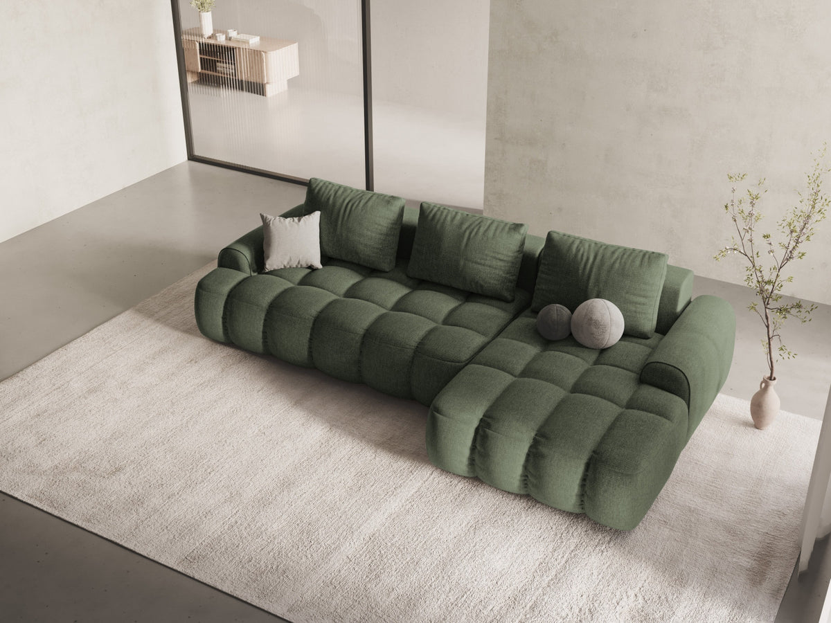 Linz Ecksofa rechts mit Schlaffunktion und Stauraumbox 3 Sitzer 142cm in Dark Olive Green-Sorella präsentiert im Onlineshop von KAQTU Design AG. Bettsofa rechts ist von Cosmopolitan Design