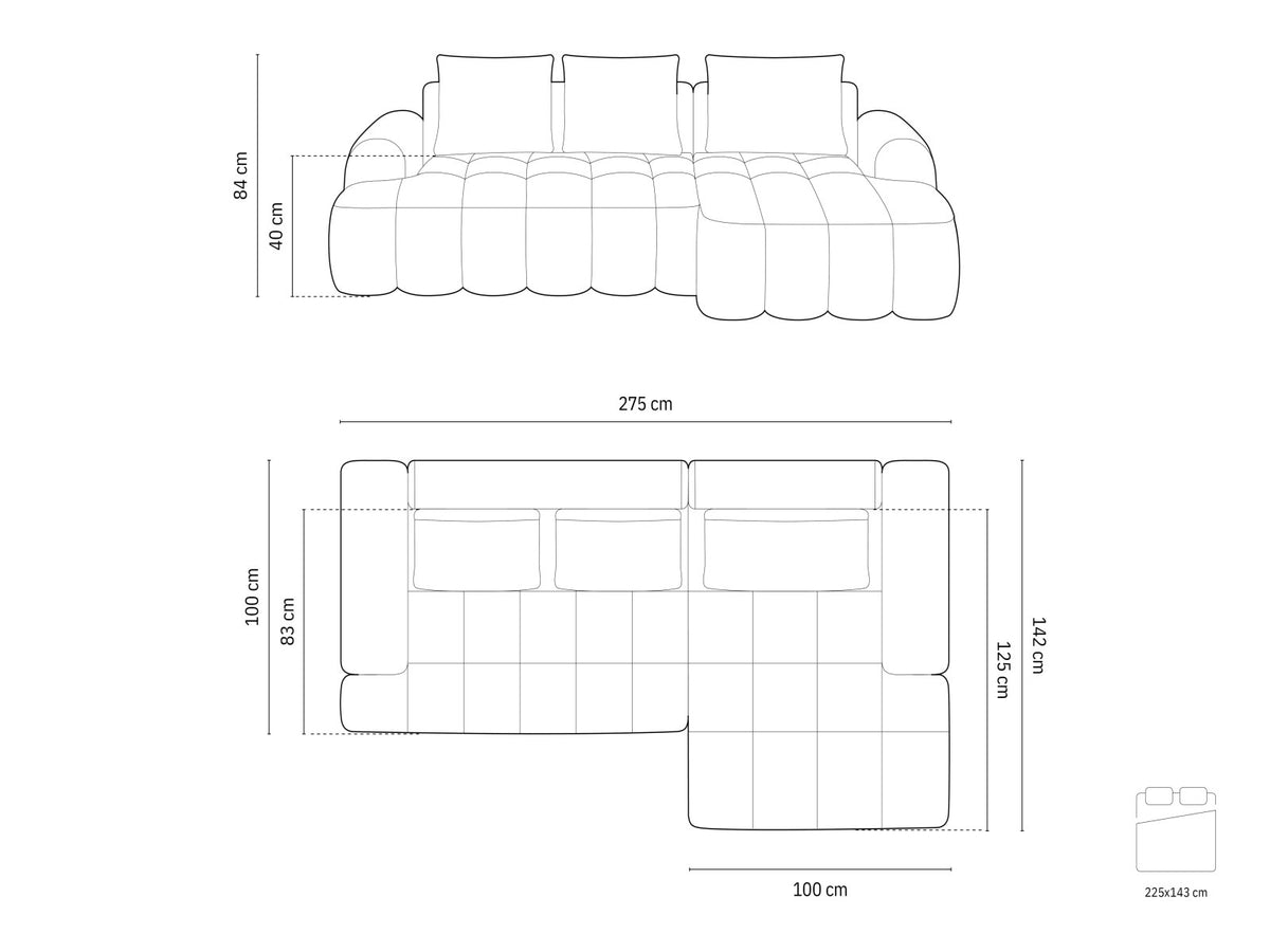 Linz Ecksofa rechts mit Schlaffunktion und Stauraumbox 3 Sitzer 142cm in Dark Blue-Sorella präsentiert im Onlineshop von KAQTU Design AG. Bettsofa rechts ist von Cosmopolitan Design