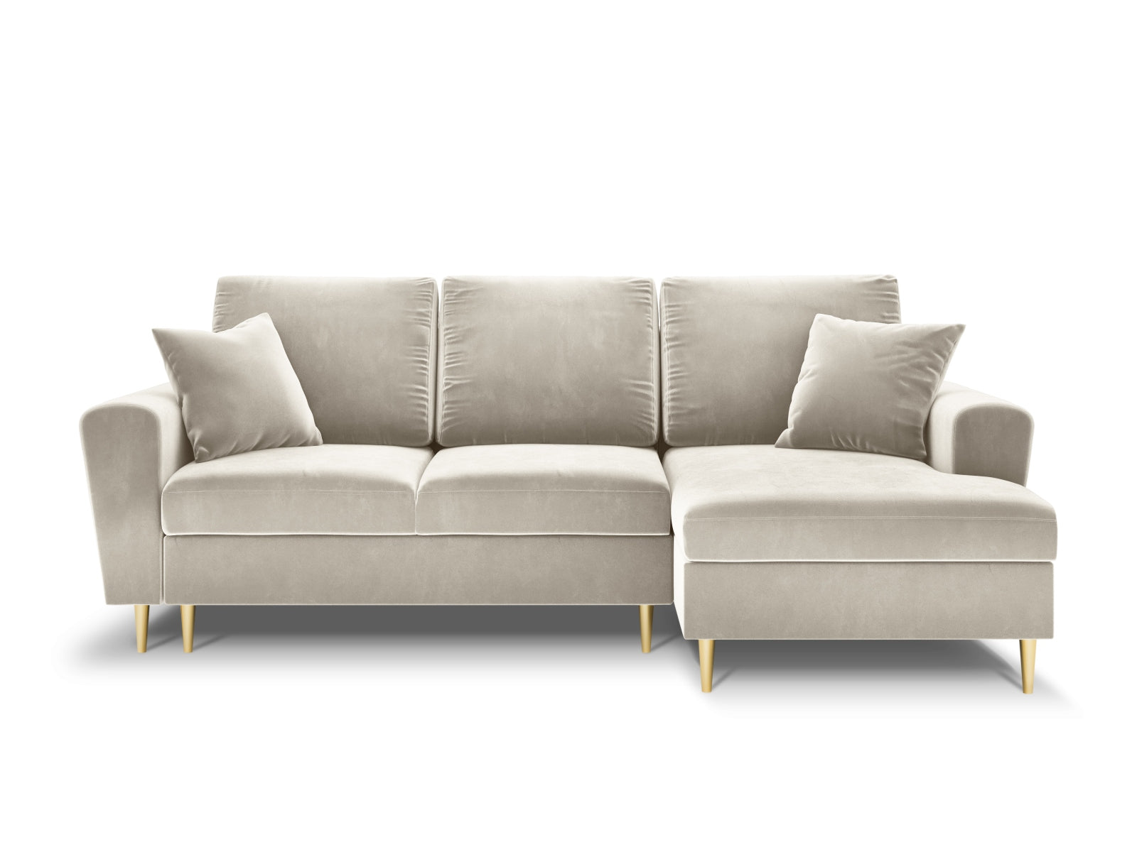 Entdecken Sie das elegante Kyoto Velour Ecksofa rechts mit Schlaffunktion und Stauraum. Ideal für stilvolle Wohnräume und gemütliche Abende.