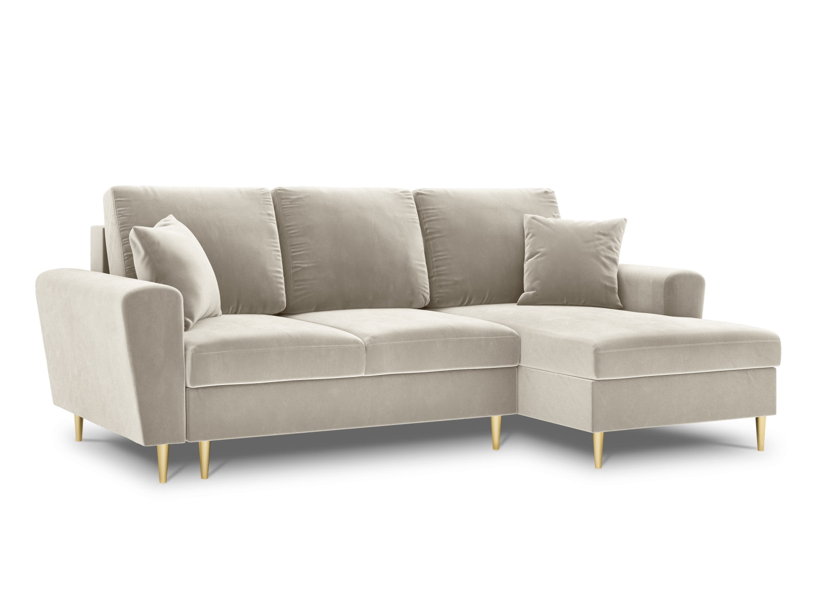 Erleben Sie das Kyoto Velour Ecksofa rechts – ein stilvolles 4-Sitzer Sofa mit praktischer Schlaffunktion und Stauraum für Ihr Zuhause.
