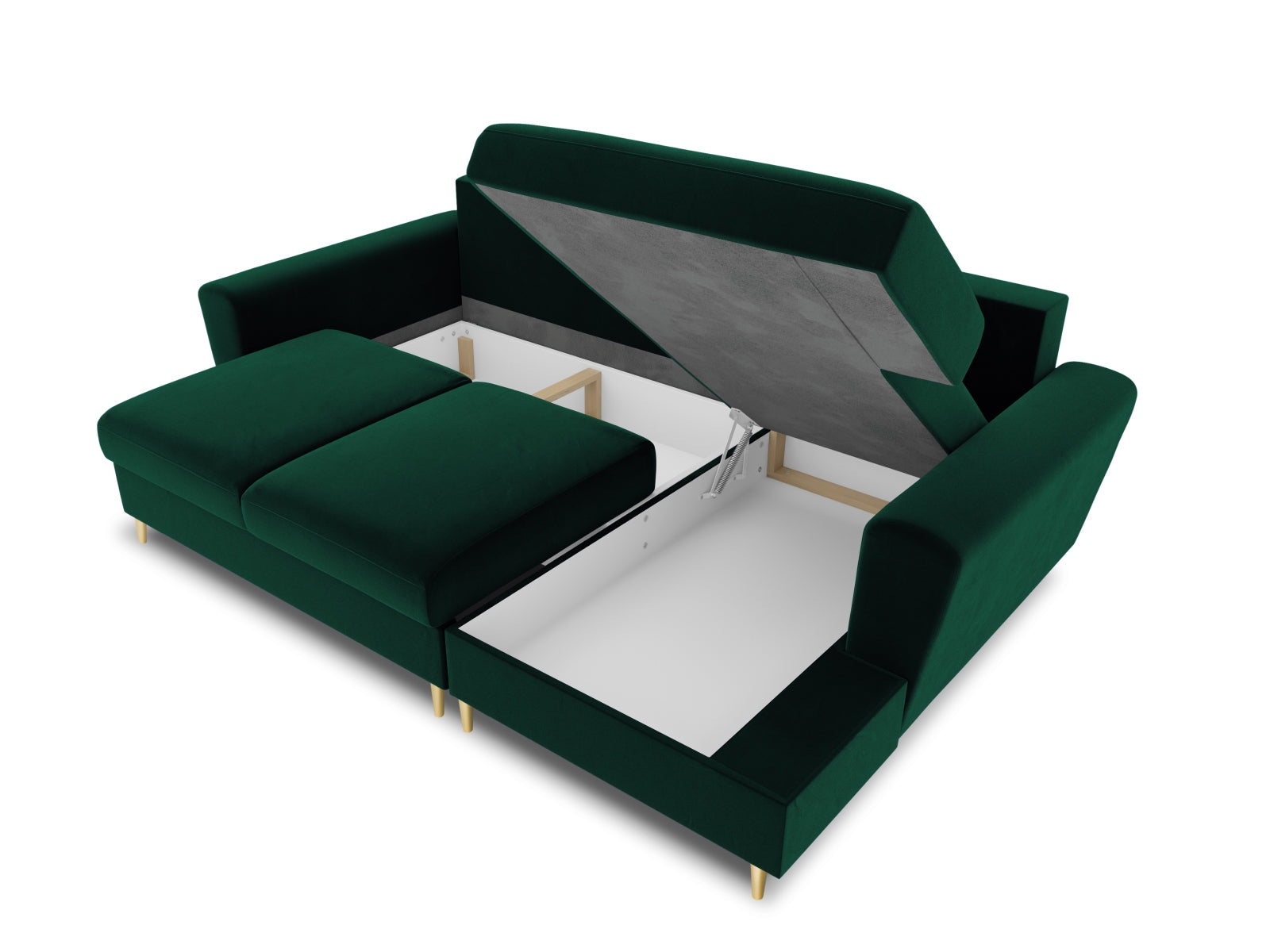 Kyoto Velour Ecksofa rechts mit Schlaffunktion und Stauraumbox 4 Sitzer 145cm in Bottle Green präsentiert im Onlineshop von KAQTU Design AG. Ecksofa rechts ist von Cosmopolitan Design