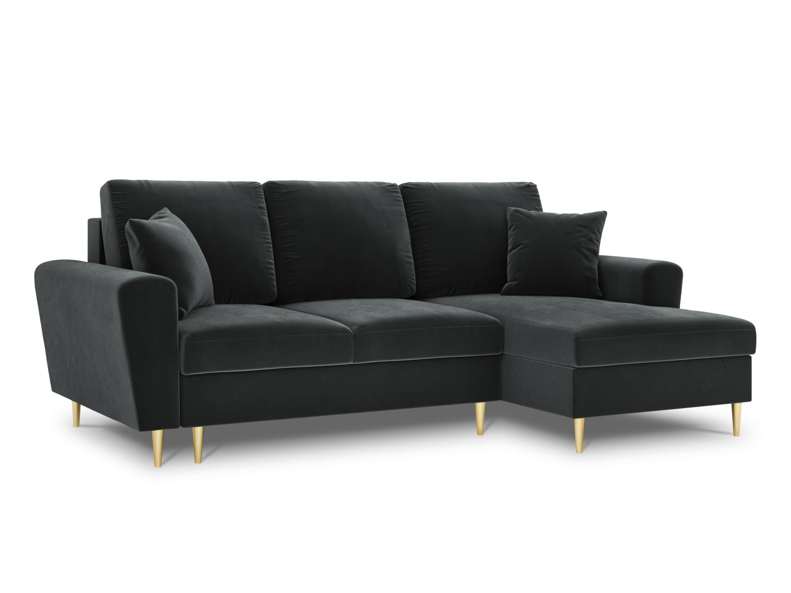 Erleben Sie das Kyoto Velour Ecksofa rechts – ein stilvolles 4-Sitzer Sofa mit praktischer Schlaffunktion und Stauraum für Ihr Zuhause.