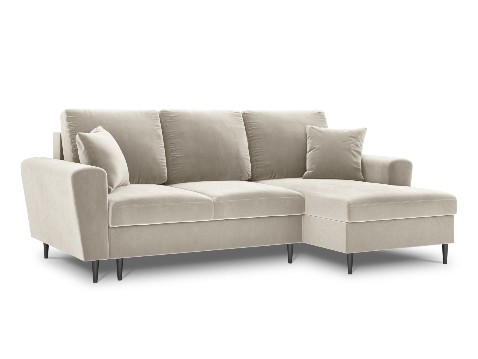 Erleben Sie das Kyoto Velour Ecksofa rechts – ein stilvolles 4-Sitzer Sofa mit praktischer Schlaffunktion und Stauraum für Ihr Zuhause.