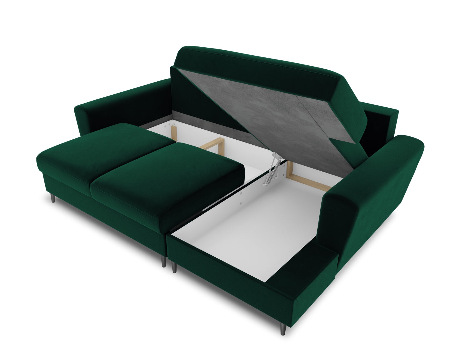 Erleben Sie das Kyoto Velour Ecksofa rechts – ein stilvolles 4-Sitzer Sofa mit praktischer Schlaffunktion und Stauraum für Ihr Zuhause.