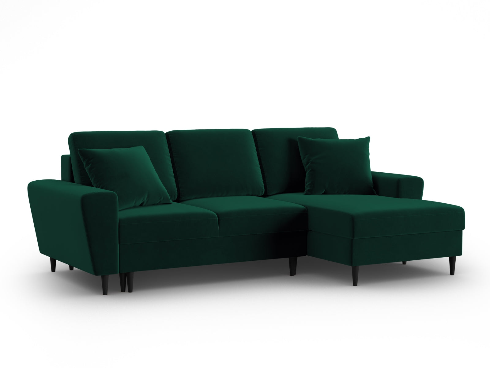 Entdecken Sie das elegante Kyoto Velour Ecksofa rechts mit Schlaffunktion und Stauraum. Ideal für stilvolle Wohnräume und gemütliche Abende.
