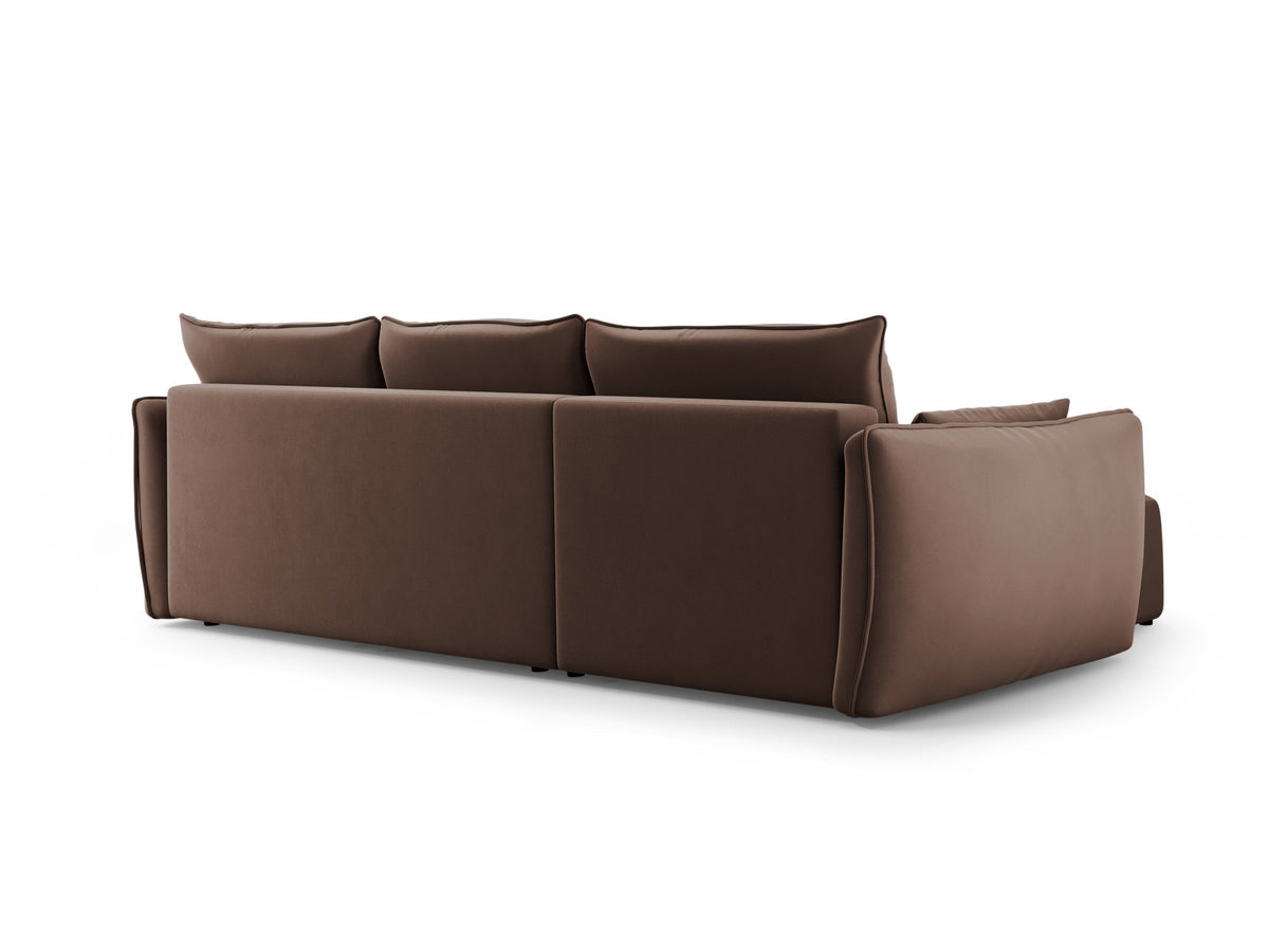 Ecksofa Matera als Bettsofa rechts mit Stoffbezug, Récamière und schwarzen Kunststoffbeinen