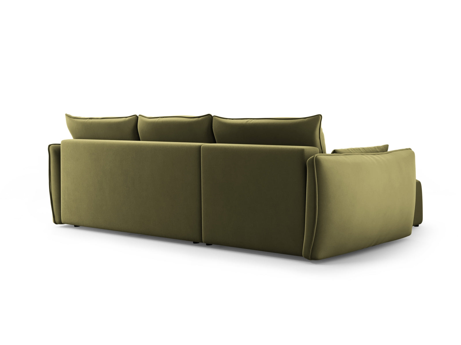 Elegantes 4-Sitzer Ecksofa Matera in ansprechendem Grün, ideal für Wohnräume, mit cleverer Schlaffunktion und integriertem Stauraum.