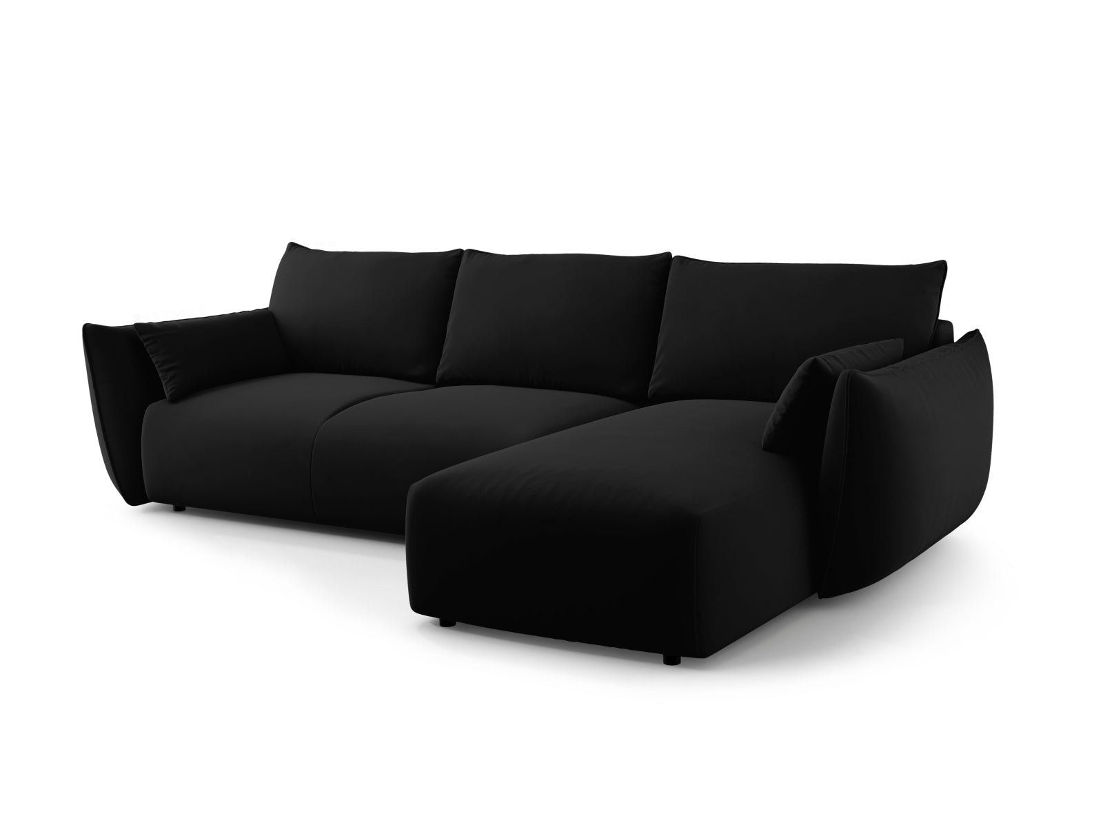Elegantes 4-Sitzer Ecksofa rechts mit Schlaffunktion und praktischem Stauraum, Modell Matera in stilvollem Black-Salvador.