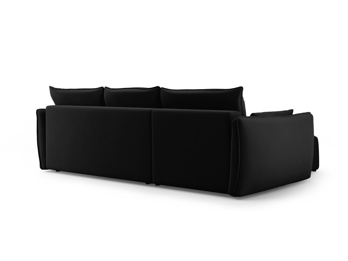 Ecksofa Matera als Bettsofa rechts mit Stoffbezug, Récamière und schwarzen Kunststoffbeinen