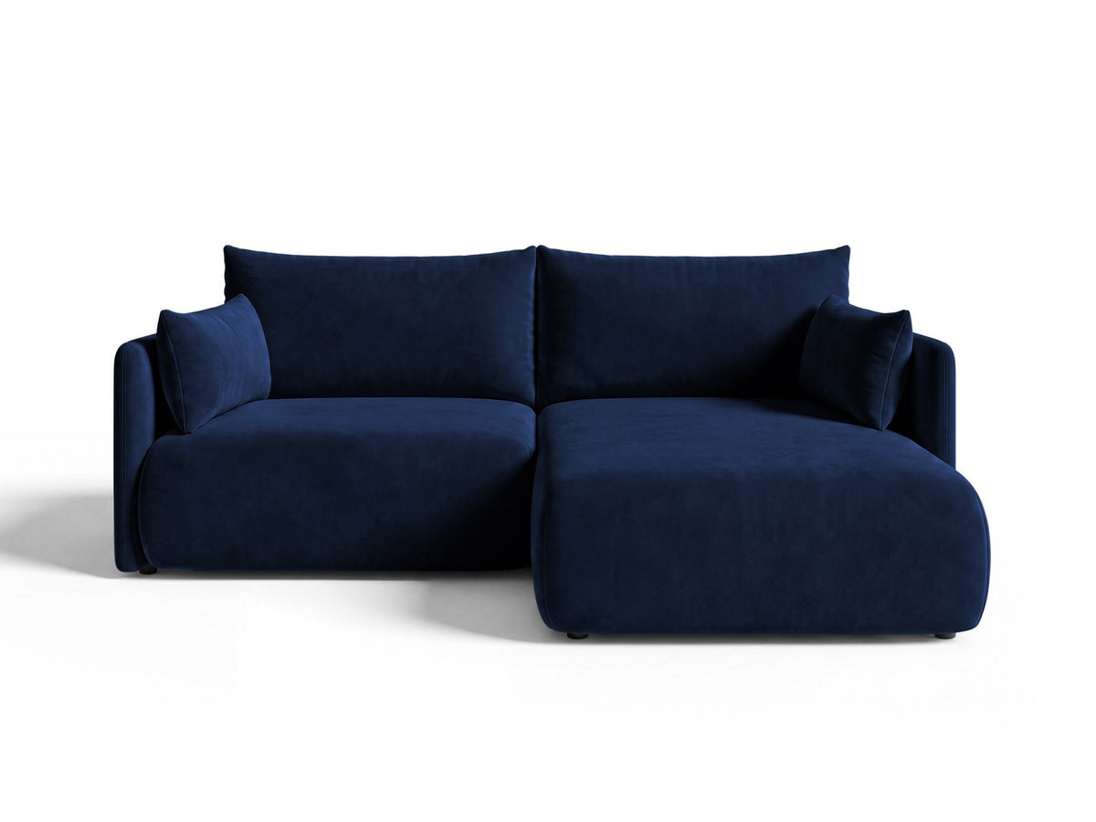 Monaco Ecksofa rechts mit Récamière, Bluvel-Bezug und schwarzen Kunststoffbeinen