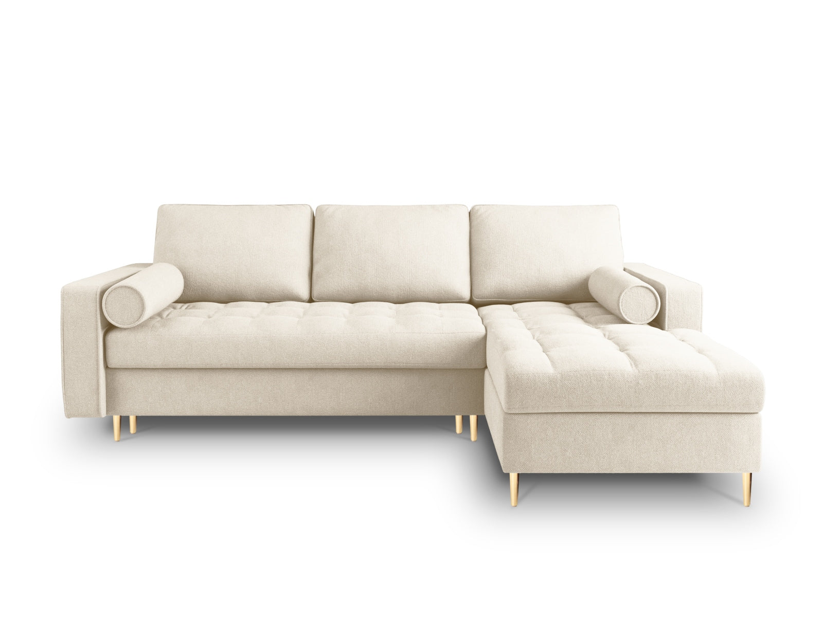 Elegantes Ecksofa Aspen in Beige, 5-Sitzer mit praktischer Schlaffunktion und integriertem Stauraum, ideal für stilvolle und funktionale Wohnräume.